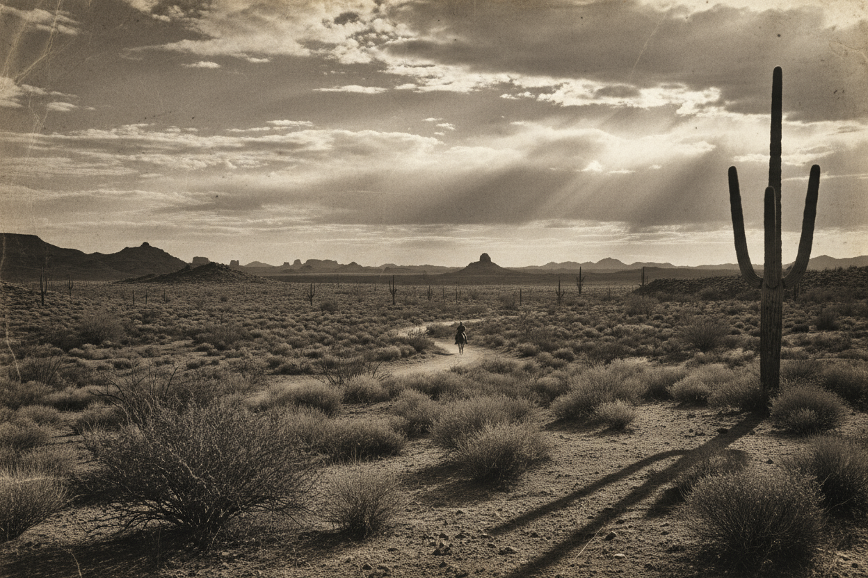 fond d écran western noir et blanc avec un cactus en haut a droite. Tons chauds
